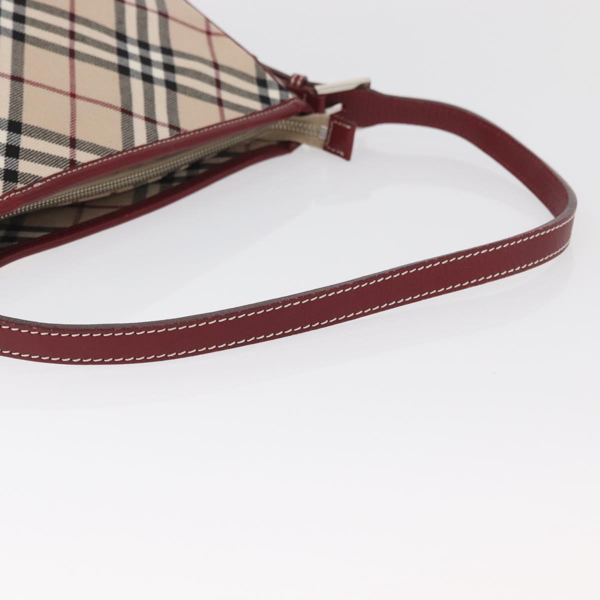 BURBERRY Nova Check Blue Label Shoulder Bag Canvas Beige Silver Auth bs34116