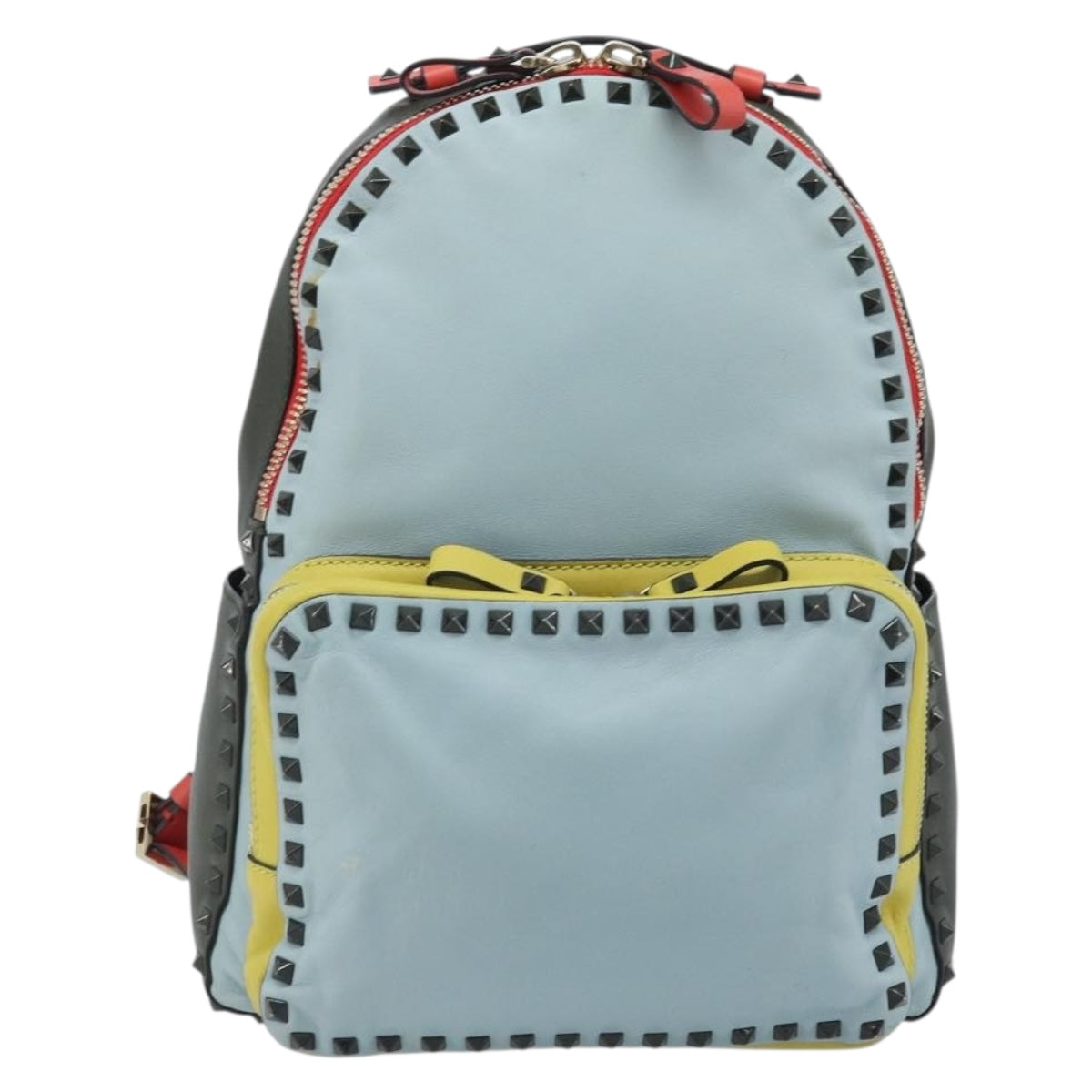 VALENTINO Backpack Leather Light Blue Gold Auth bs34124