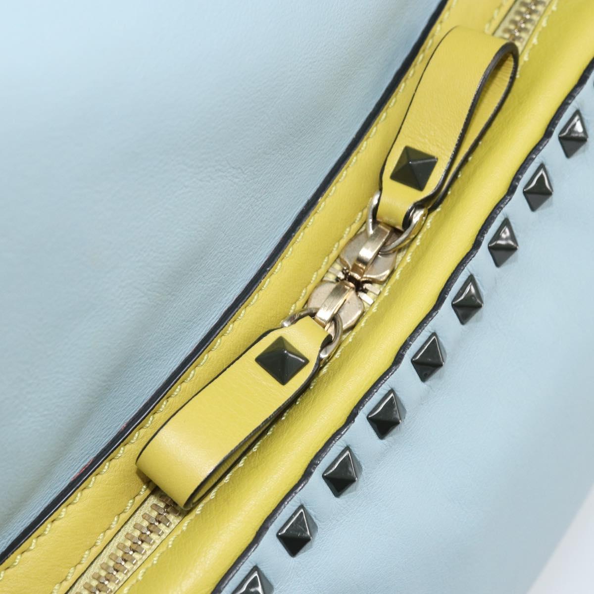 VALENTINO Backpack Leather Light Blue Gold Auth bs34124