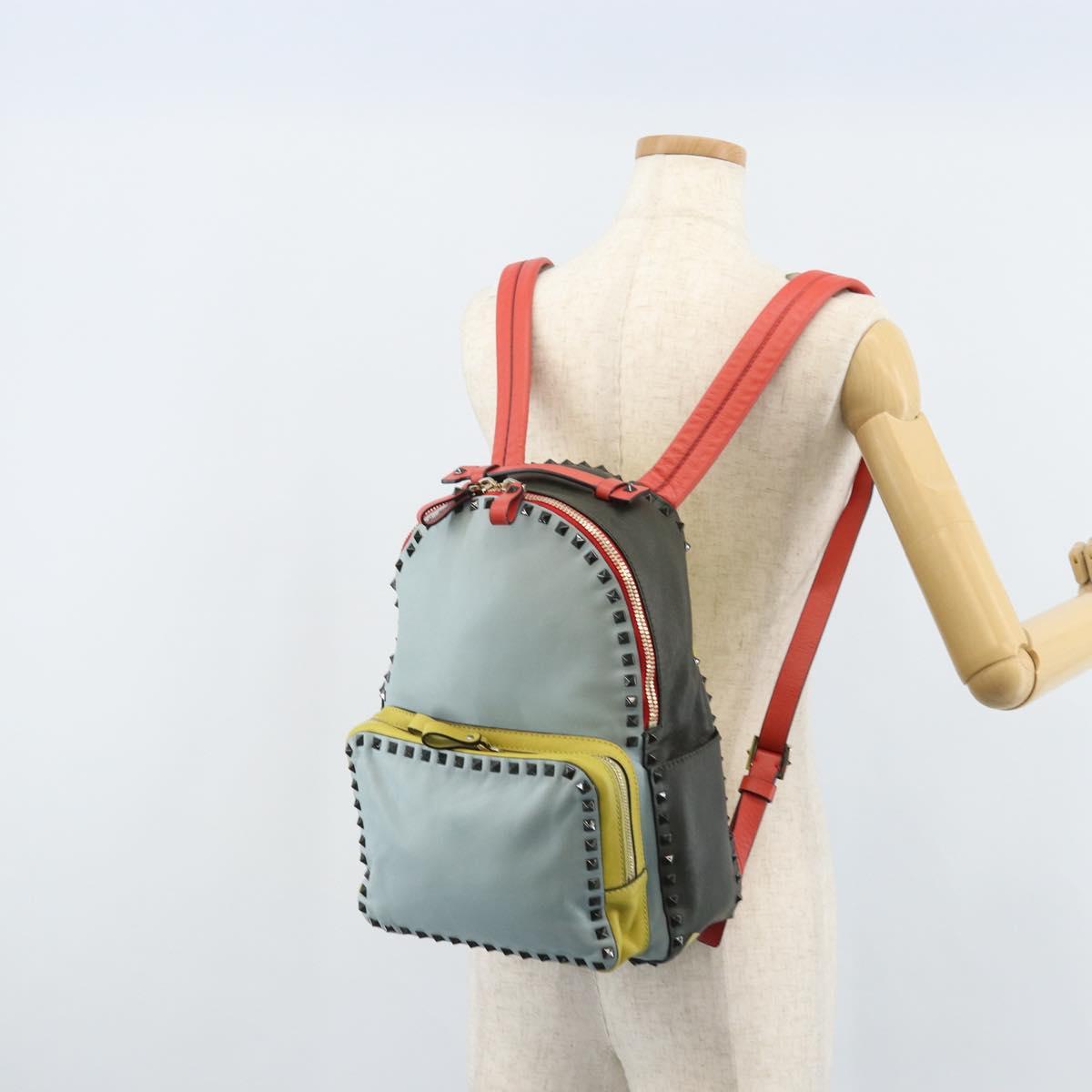 VALENTINO Backpack Leather Light Blue Gold Auth bs34124