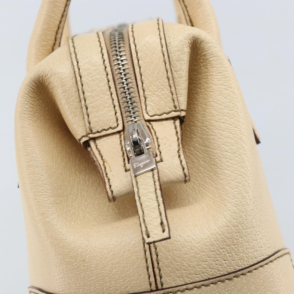 Salvatore Ferragamo Hand Bag Leather Beige Silver Auth bs34125