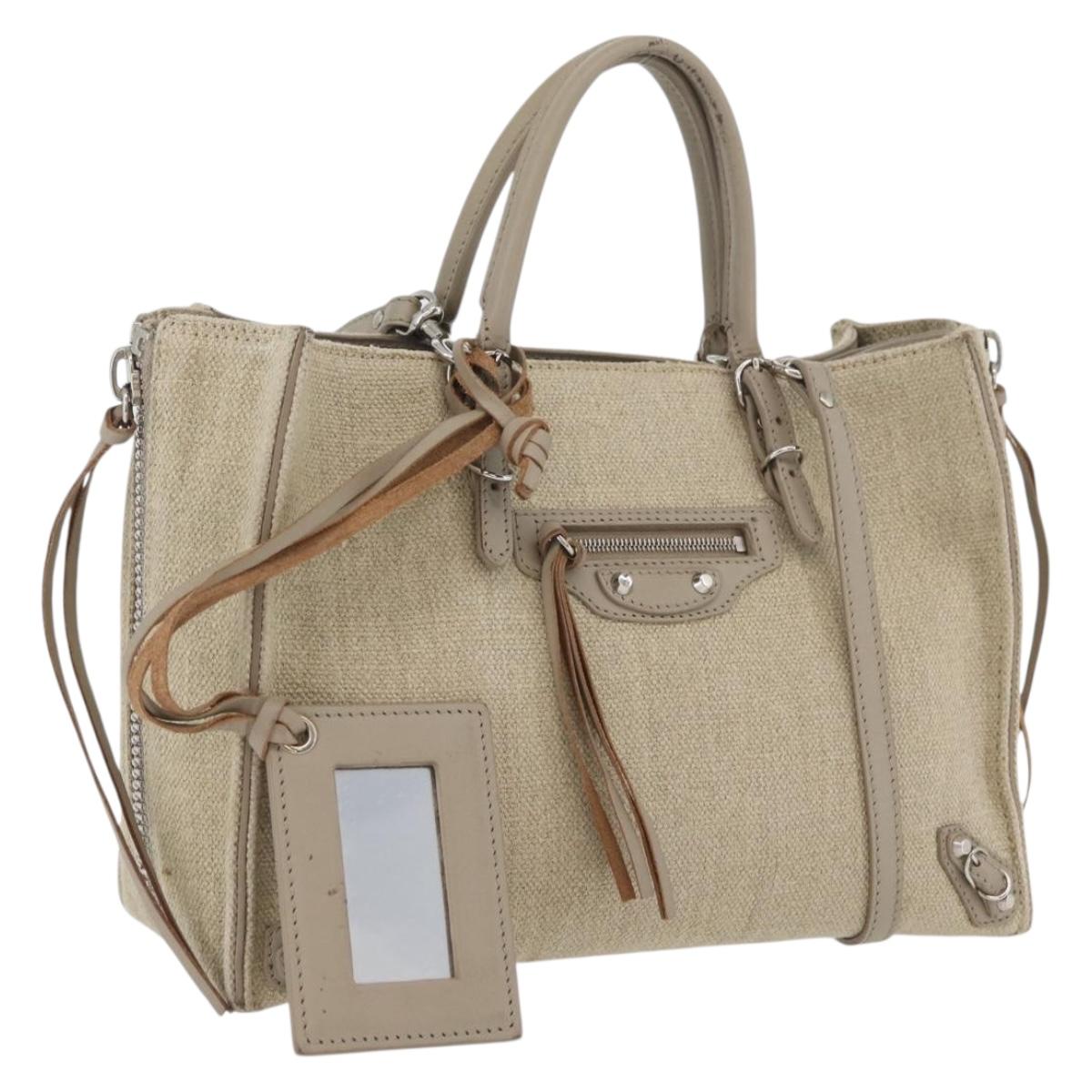 BALENCIAGA Paper A 6 Zip Around Bag Canvas 2way Beige Silver 370926 Auth bs34126