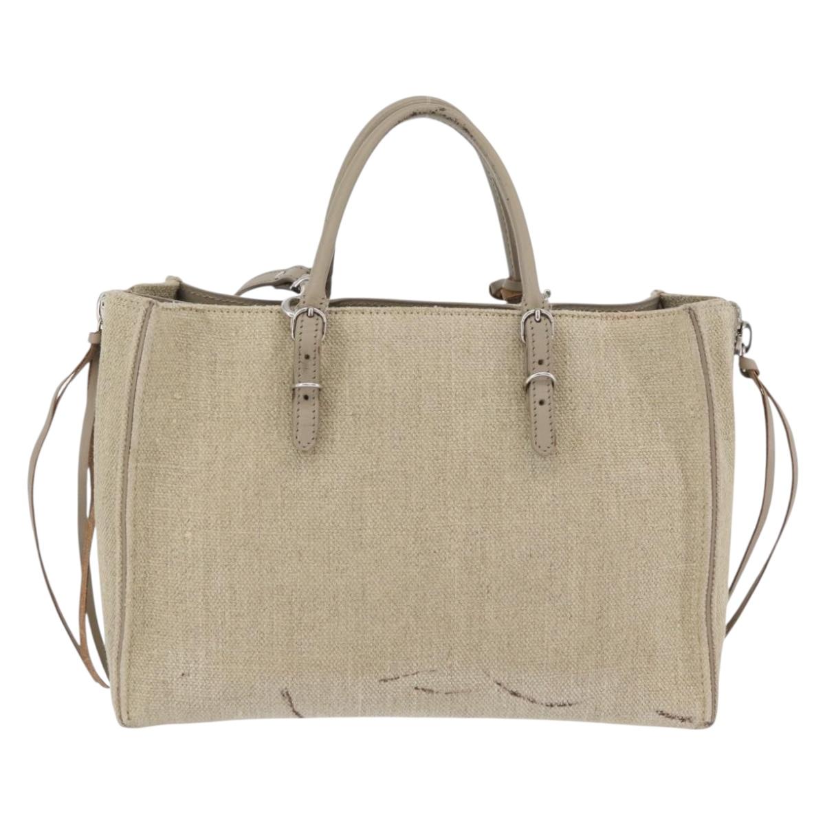 BALENCIAGA Paper A 6 Zip Around Bag Canvas 2way Beige Silver 370926 Auth bs34126