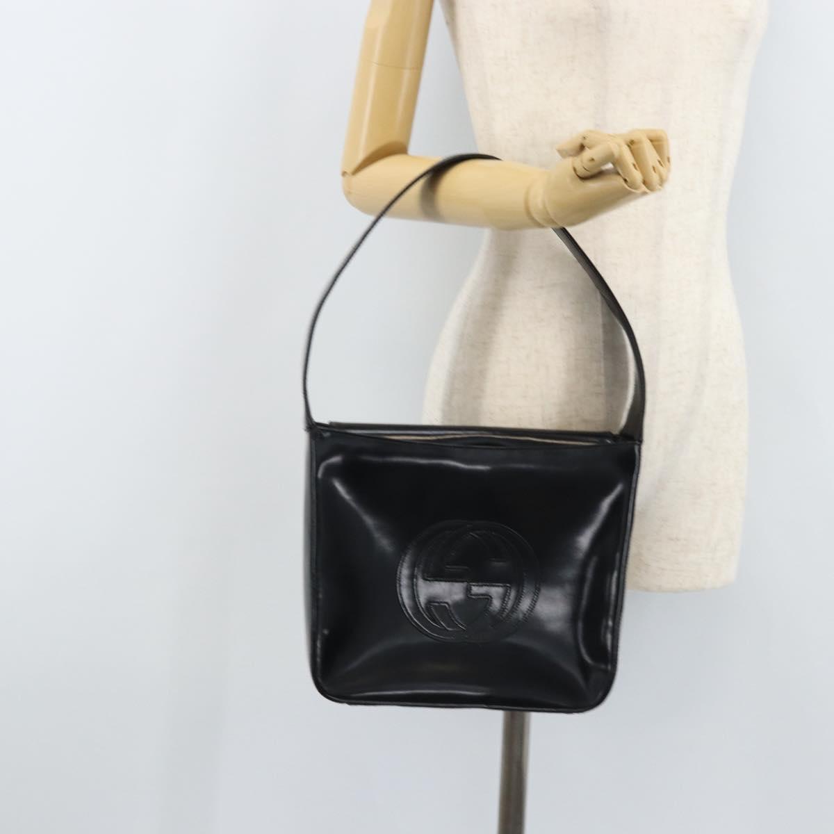 GUCCI Shoulder Bag Patent leather Silver Black 000 1013 0506 Auth bs34127