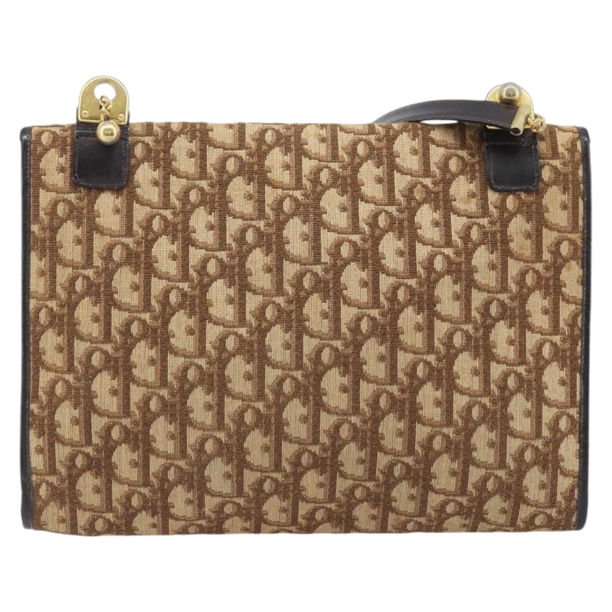 Christian Dior Trotter Canvas Shoulder Bag Brown Gold Auth bs34135