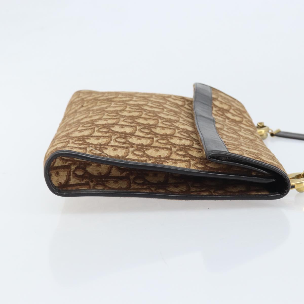 Christian Dior Trotter Canvas Shoulder Bag Brown Gold Auth bs34135