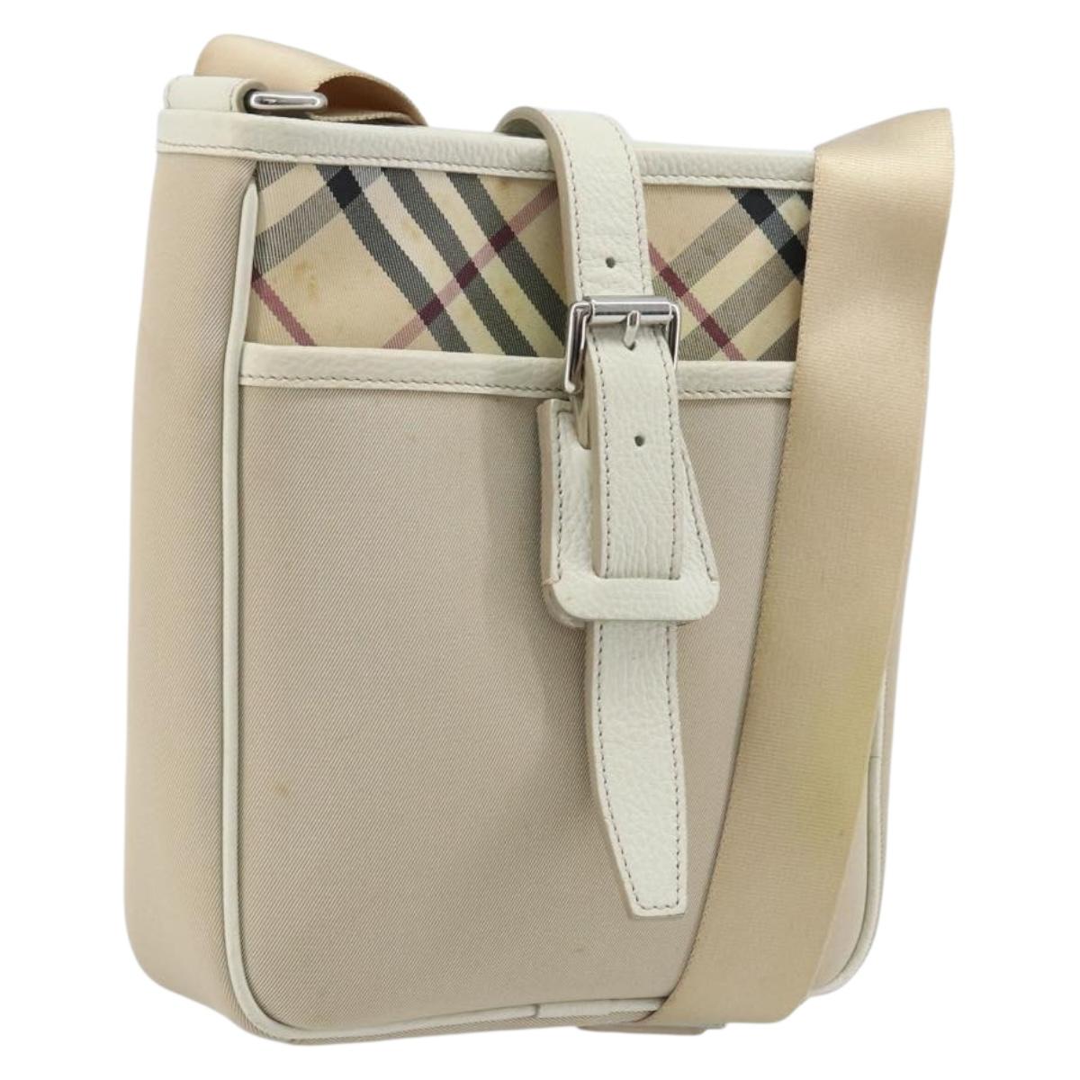 BURBERRY Nova Check Shoulder Bag Nylon Beige Silver Auth bs34138