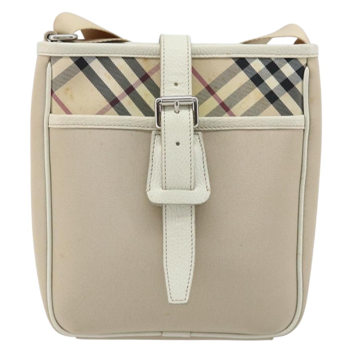 BURBERRY Nova Check Shoulder Bag Nylon Beige Silver Auth bs34138