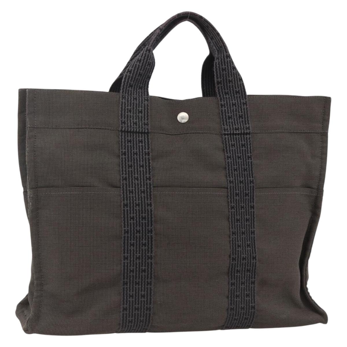 HERMES Her Line Tote Bag Canvas Gray Silver Auth bs34142