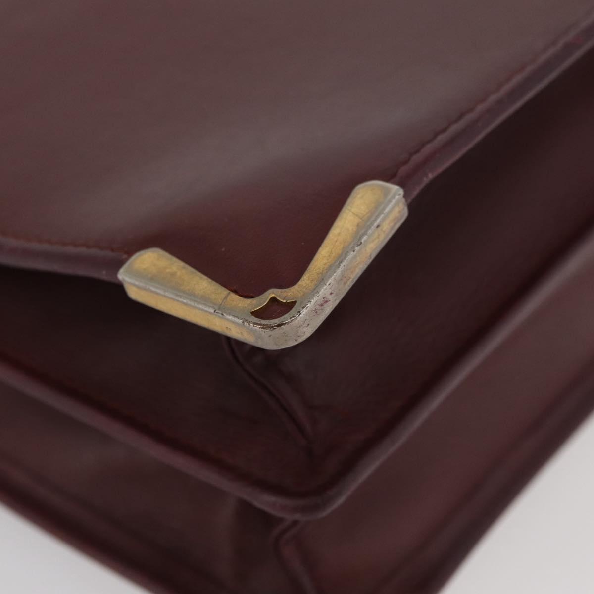 CARTIER Must Line Business Bag Leather Bordeaux Gold Auth bs34144