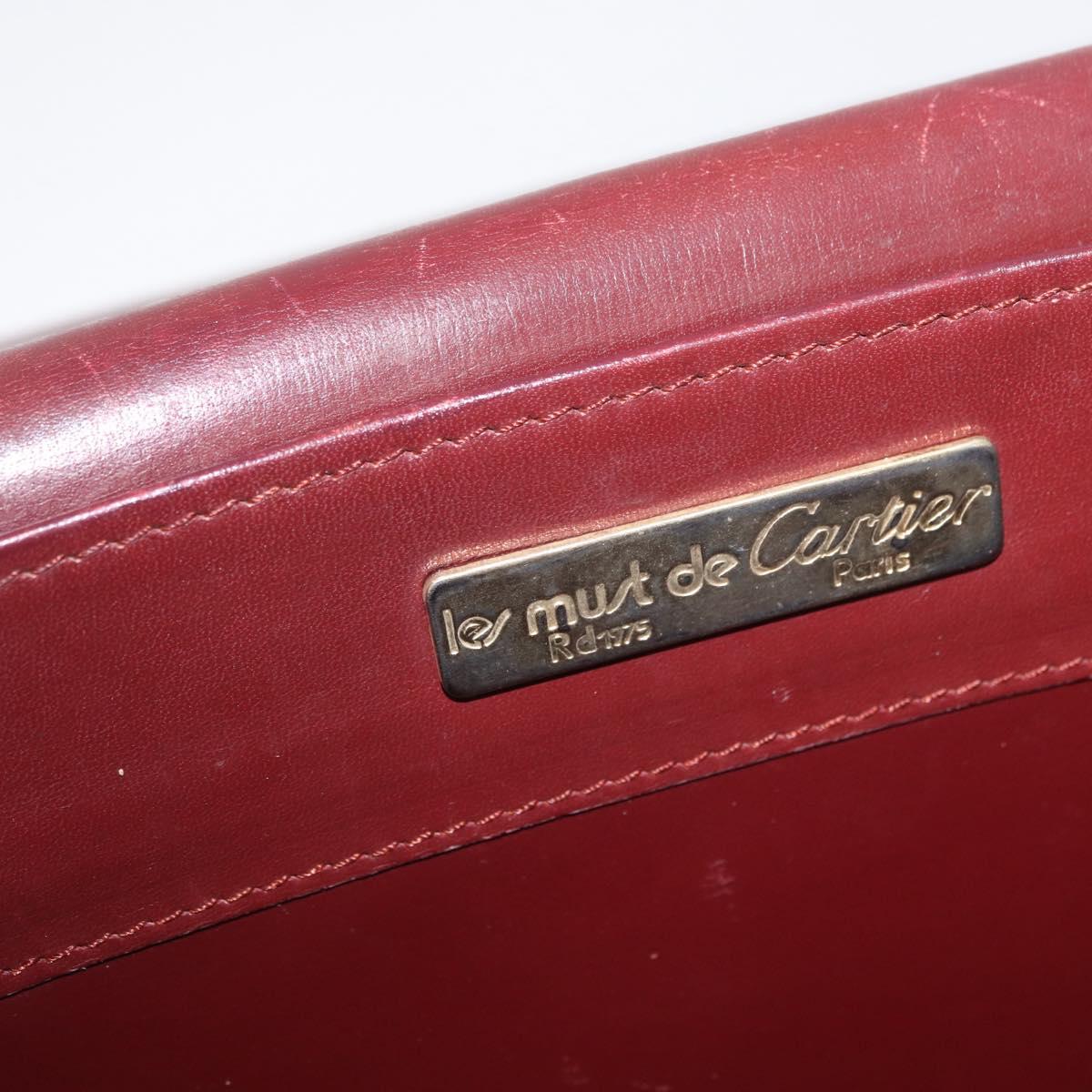 CARTIER Must Line Business Bag Leather Bordeaux Gold Auth bs34144