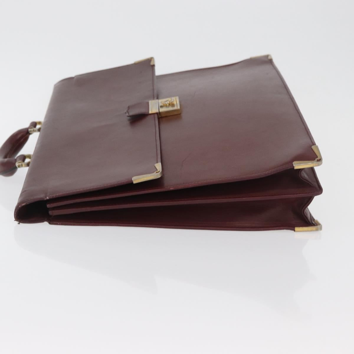 CARTIER Must Line Business Bag Leather Bordeaux Gold Auth bs34144