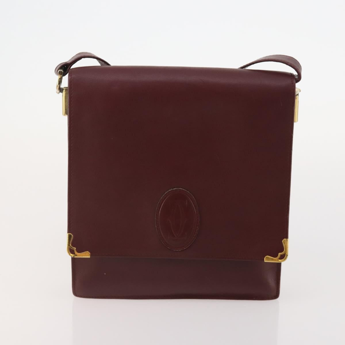 CARTIER Shoulder Bag Leather 2 Set Bordeaux Beige Auth bs34146
