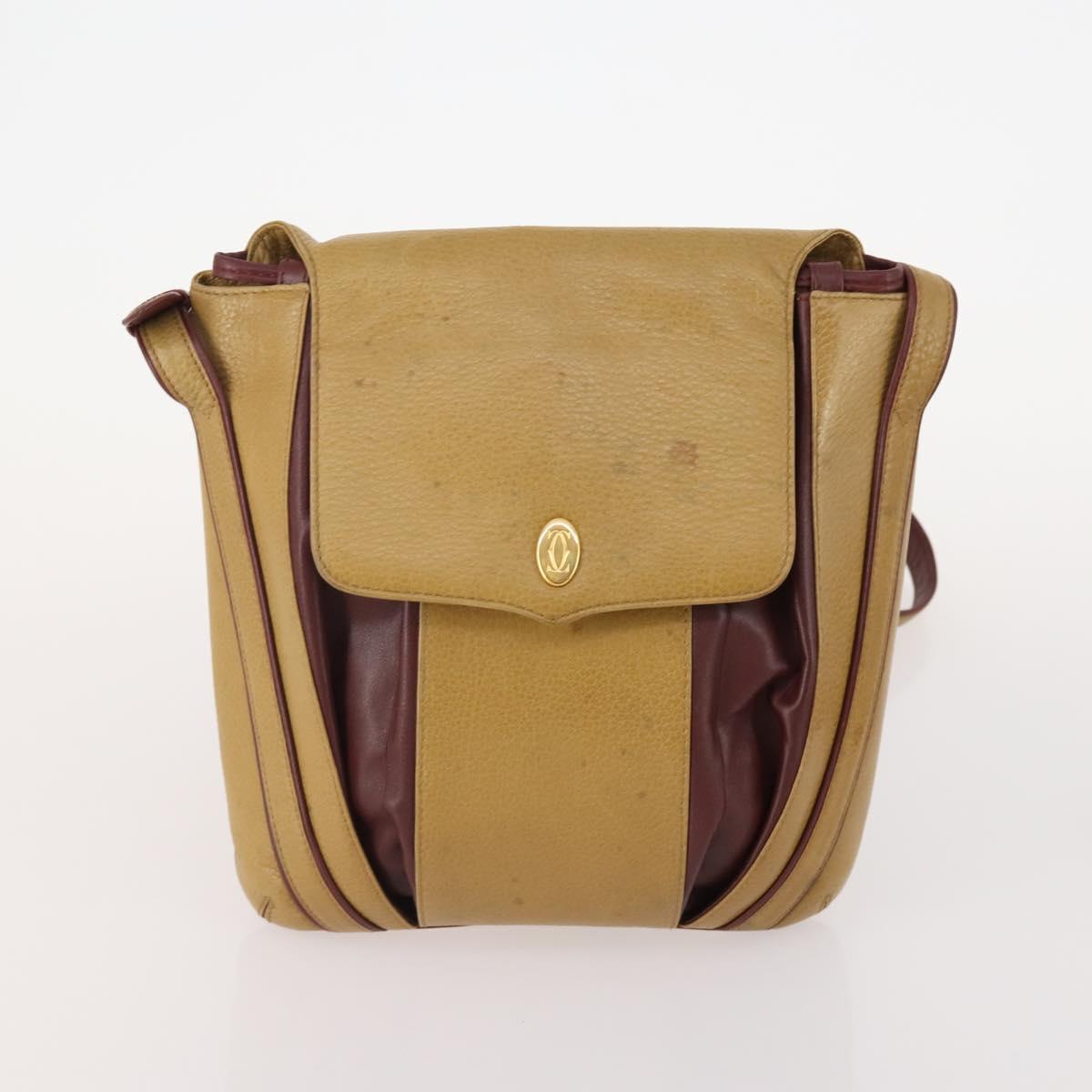 CARTIER Shoulder Bag Leather 2 Set Bordeaux Beige Auth bs34146