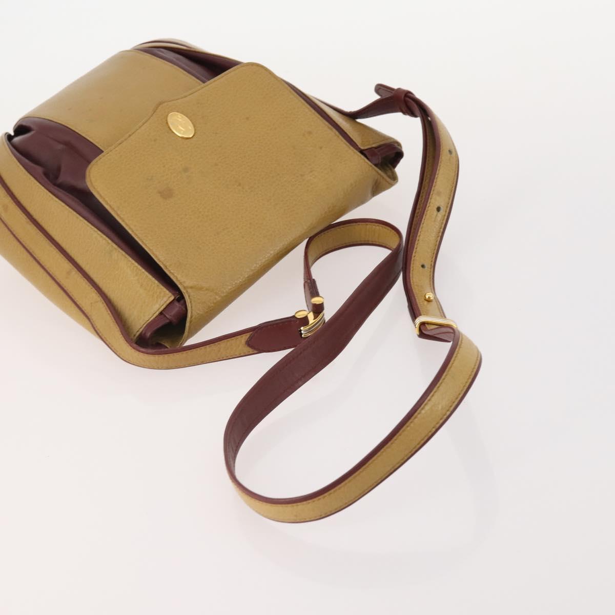 CARTIER Shoulder Bag Leather 2 Set Bordeaux Beige Auth bs34146