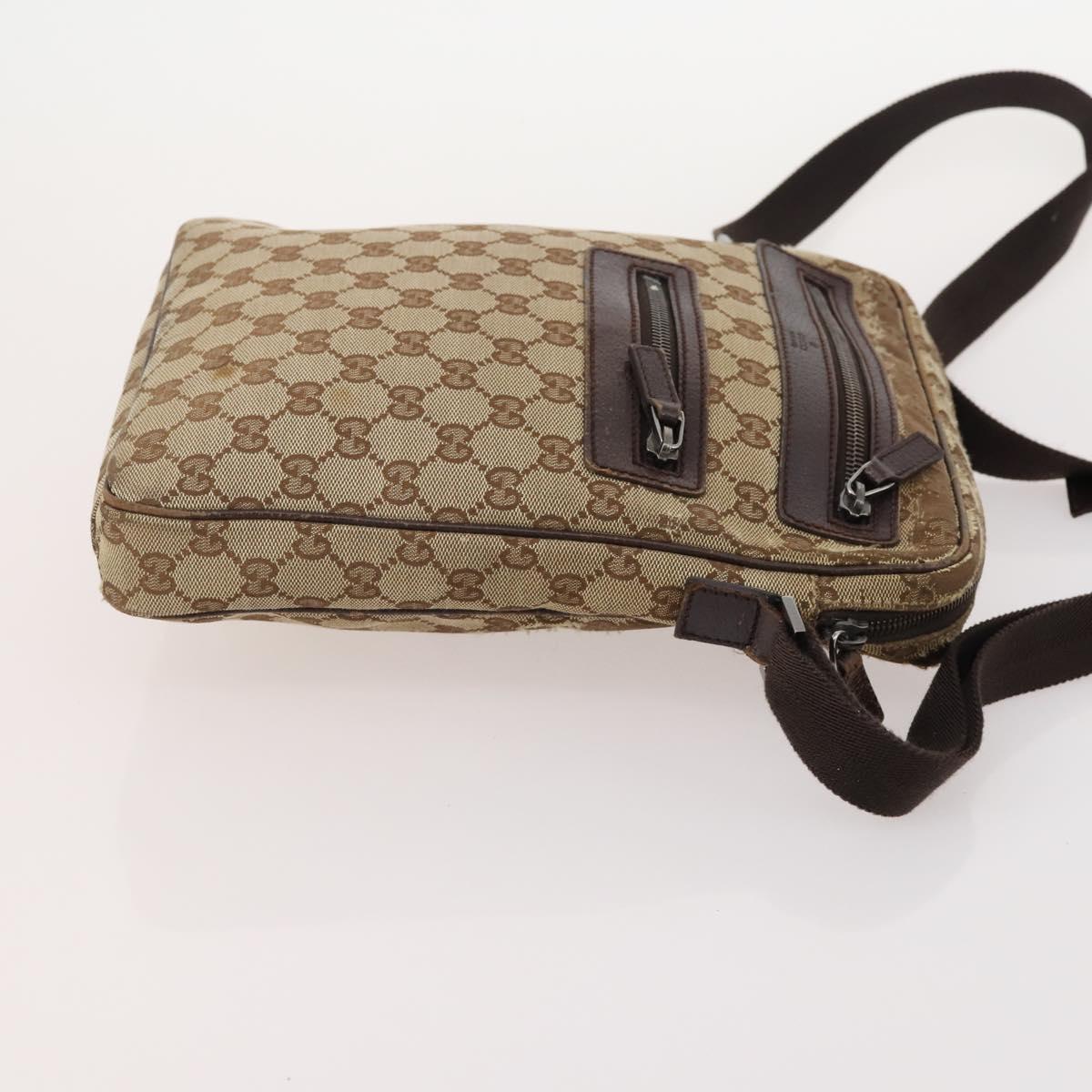 GUCCI GG Canvas Shoulder Bag Leather 3 Set Black Beige Auth bs34147