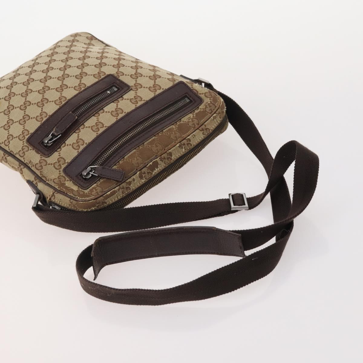 GUCCI GG Canvas Shoulder Bag Leather 3 Set Black Beige Auth bs34147