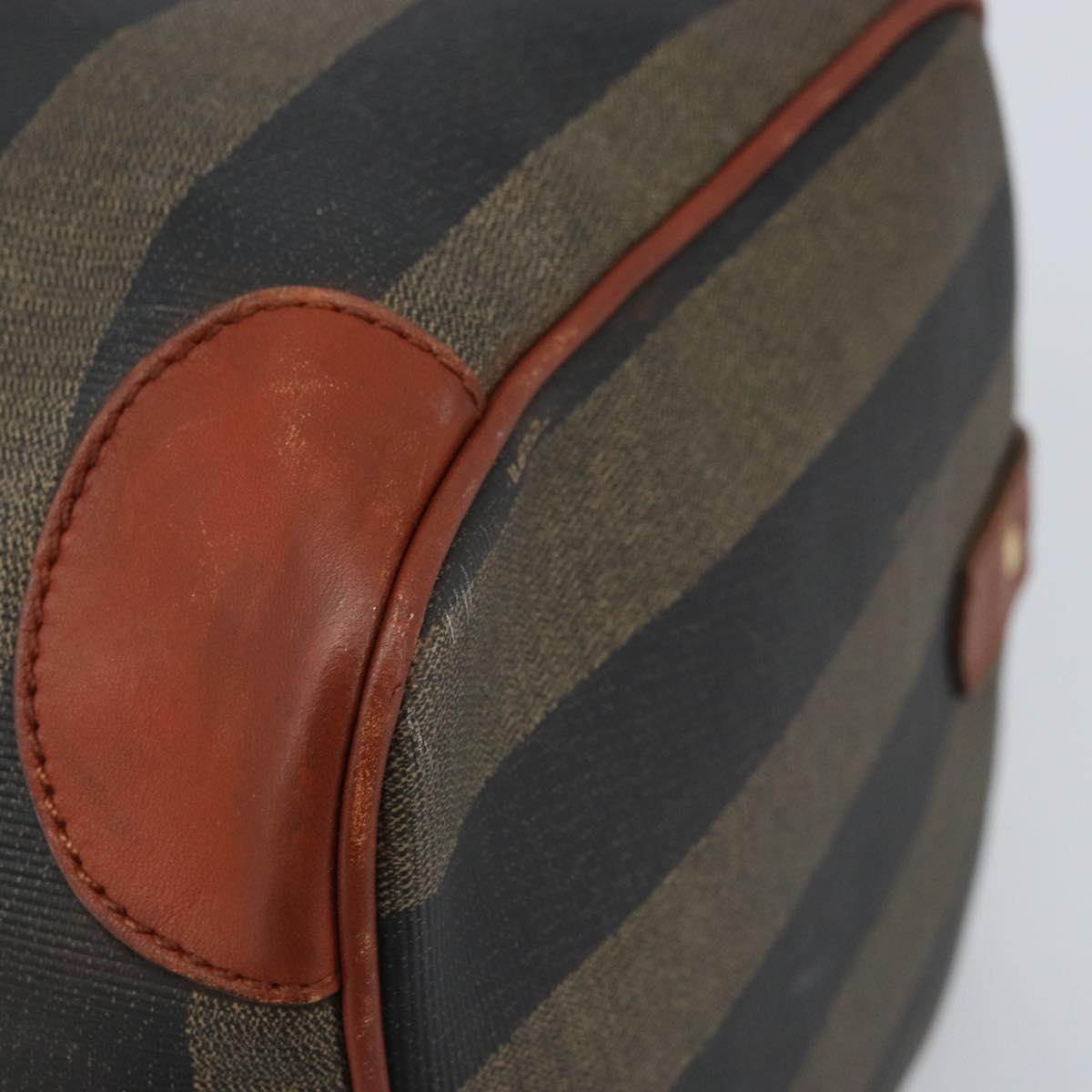 FENDI Pecan Canvas Boston Bag PVC Brown Black Auth bs34148