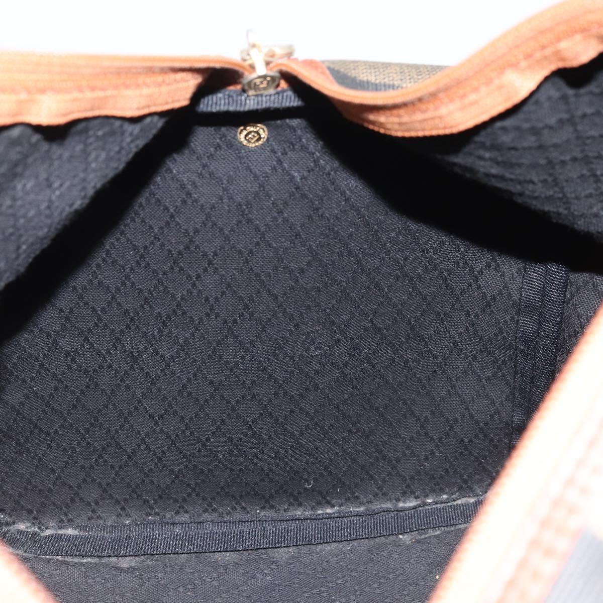 FENDI Pecan Canvas Boston Bag PVC Brown Black Auth bs34148