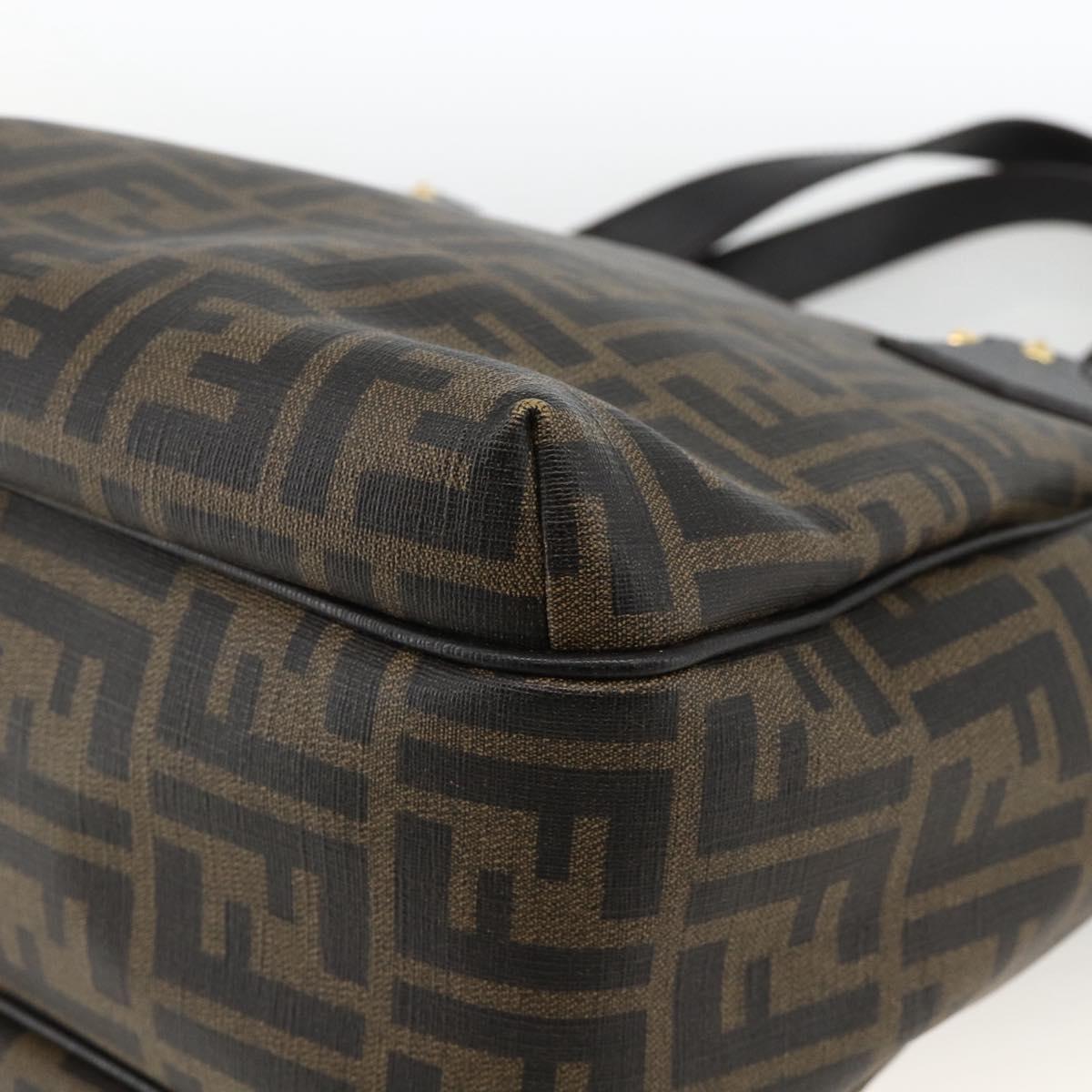 FENDI Zucca Canvas Hand Bag Black Brown Auth bs34149