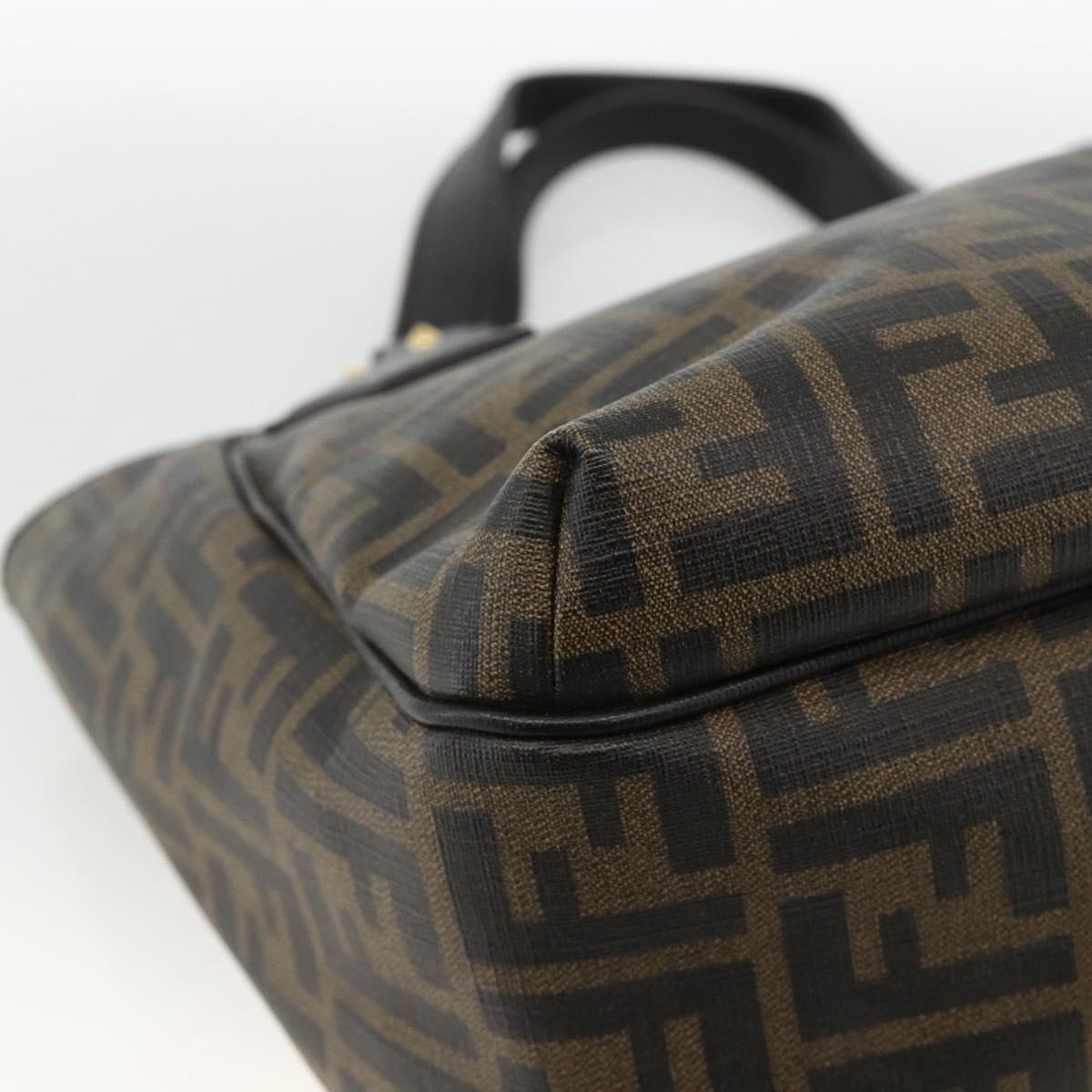 FENDI Zucca Canvas Hand Bag Black Brown Auth bs34149