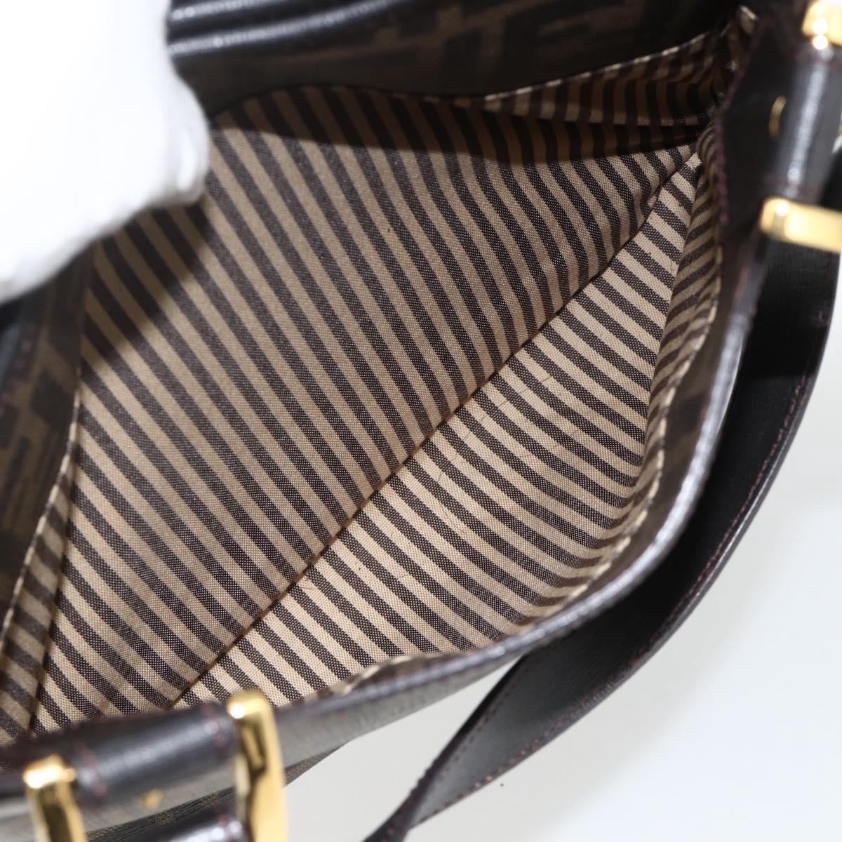 FENDI Zucca Canvas Hand Bag Black Brown Auth bs34149
