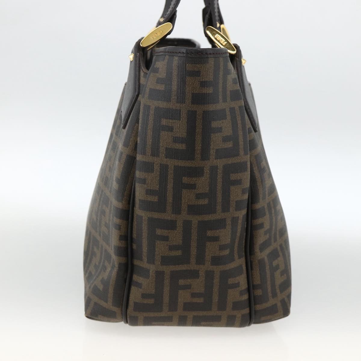 FENDI Zucca Canvas Hand Bag Black Brown Auth bs34149
