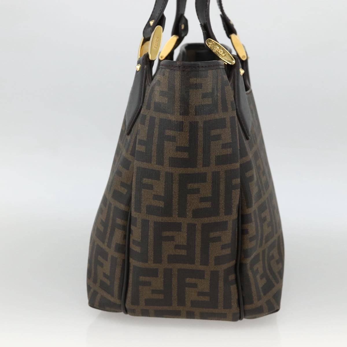 FENDI Zucca Canvas Hand Bag Black Brown Auth bs34149