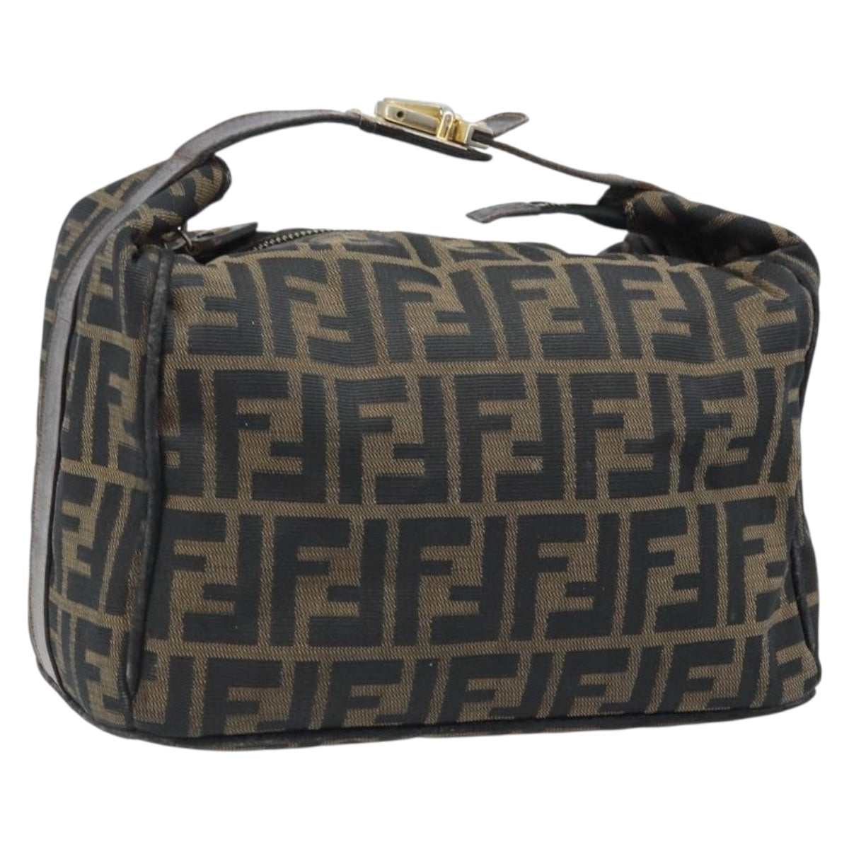 FENDI Zucca Canvas Hand Bag Black Gold Auth bs34151