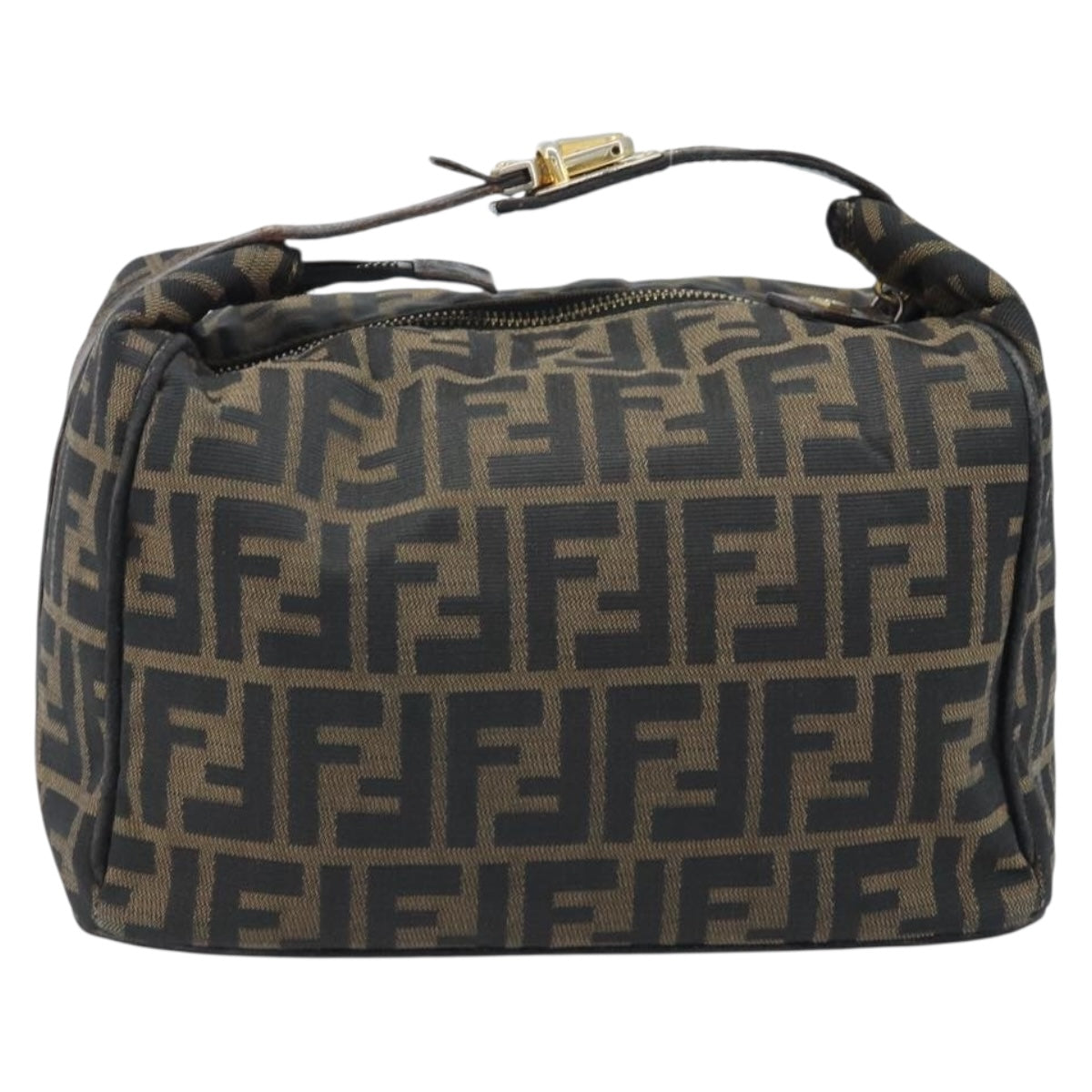 FENDI Zucca Canvas Hand Bag Black Gold Auth bs34151