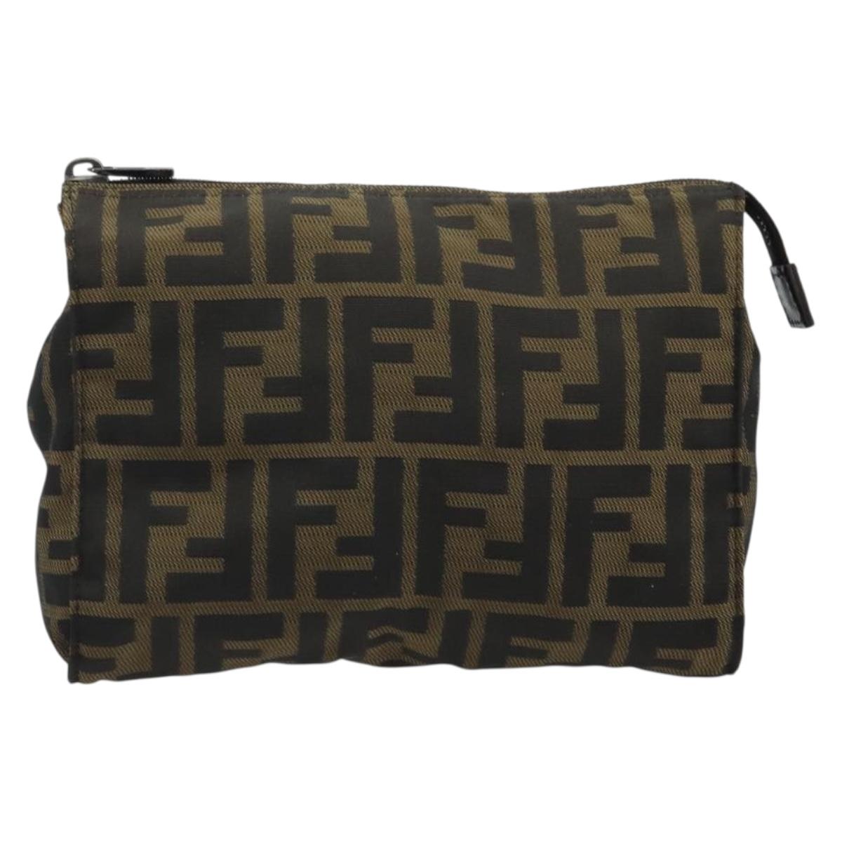 FENDI Zucca Canvas Pouch Black Brown Auth bs34152