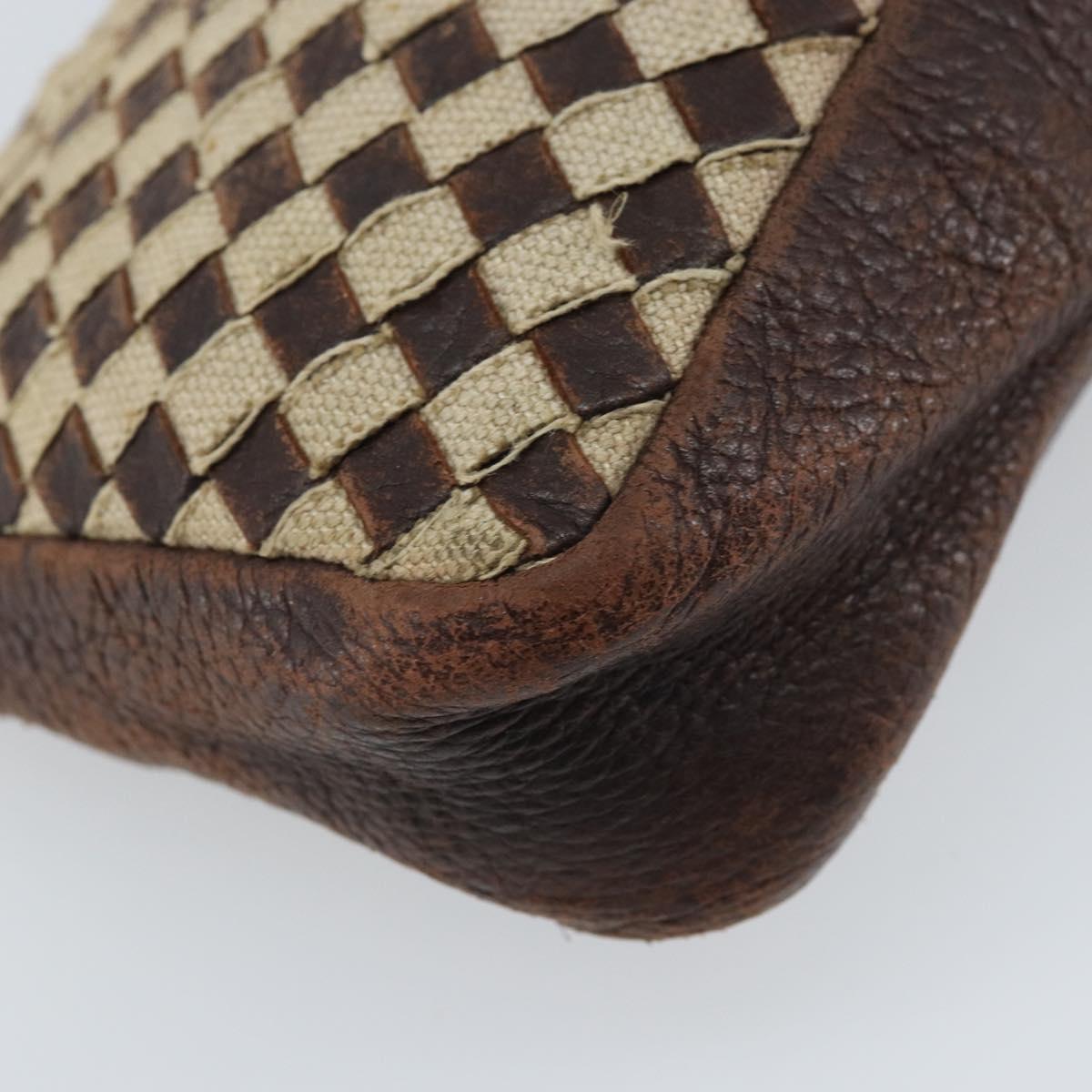 BOTTEGA VENETA INTRECCIATO Pouch Canvas Leather Brown Gold Auth bs34153