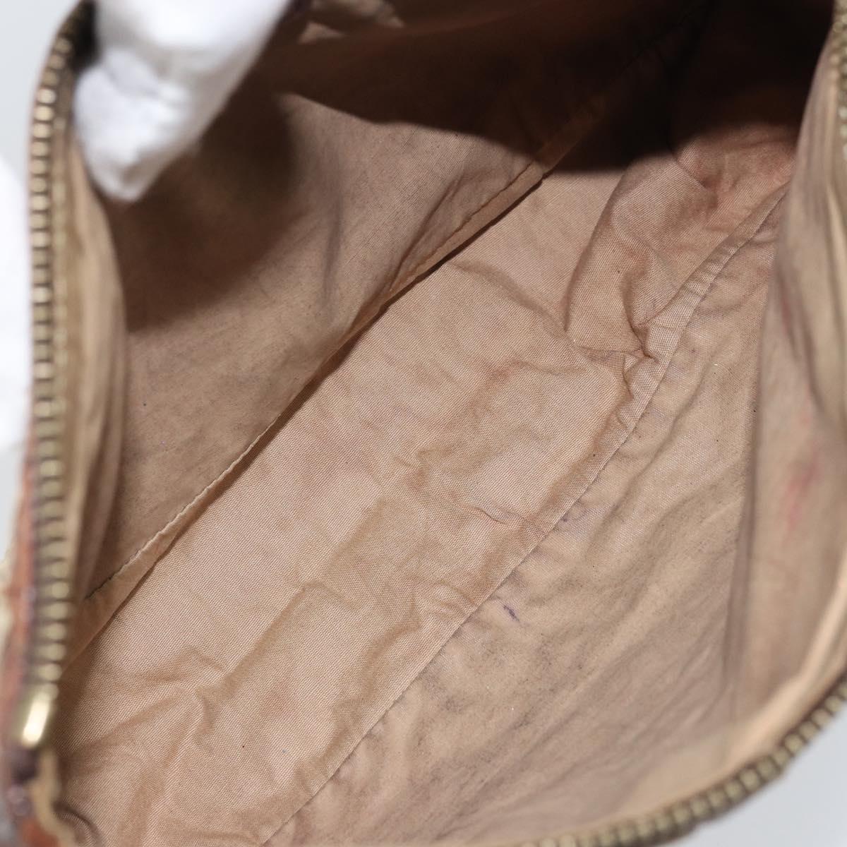 BOTTEGA VENETA INTRECCIATO Pouch Canvas Leather Brown Gold Auth bs34153