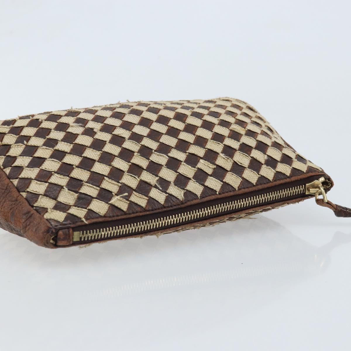 BOTTEGA VENETA INTRECCIATO Pouch Canvas Leather Brown Gold Auth bs34153