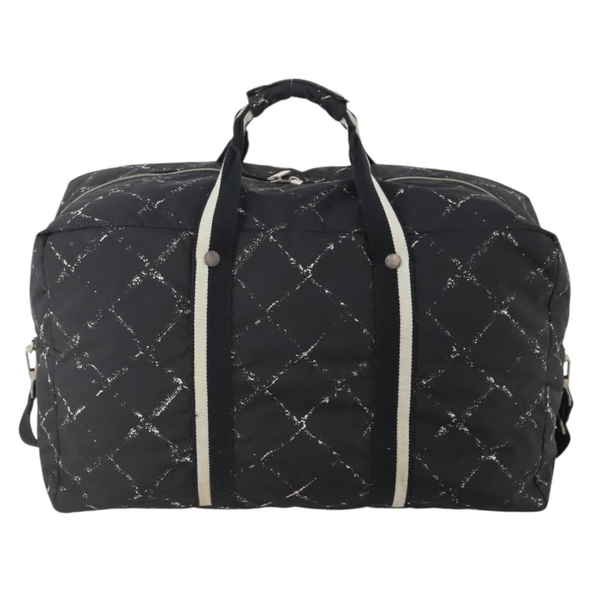 CHANEL New Travel line Boston Bag Nylon 2way Black Silver CC Auth bs34154