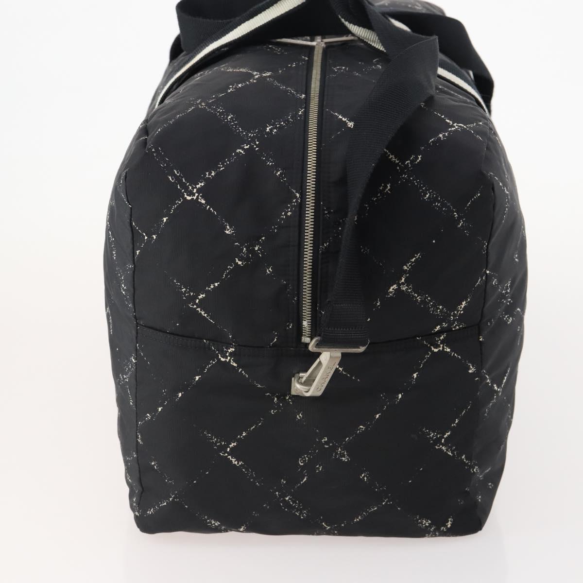 CHANEL New Travel line Boston Bag Nylon 2way Black Silver CC Auth bs34154