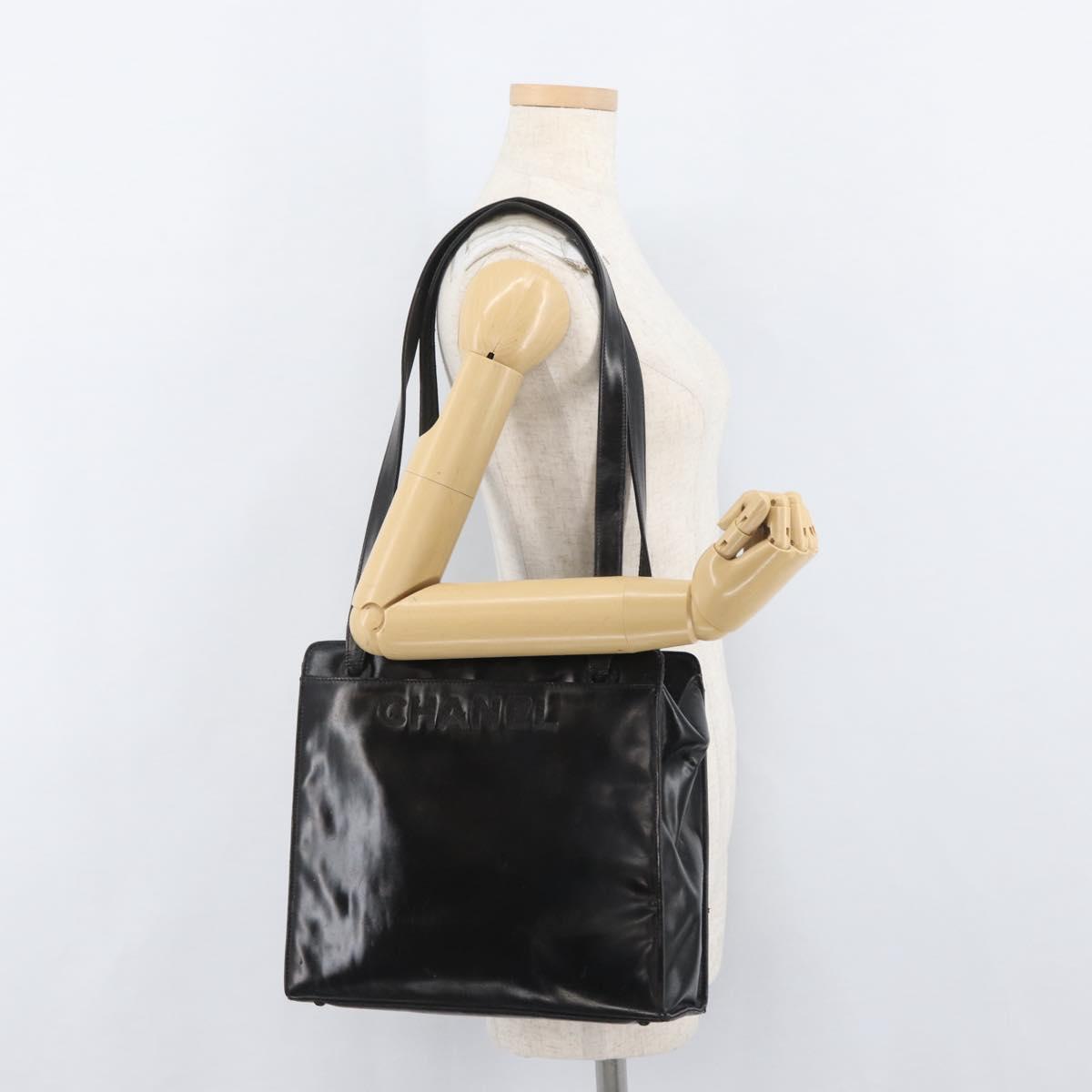 CHANEL Tote Bag Patent leather Black Gold CC Auth bs34158