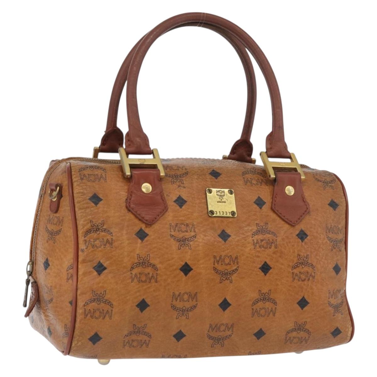 MCM Vicetos Logogram Hand Bag PVC Leather Brown Gold Auth bs34161