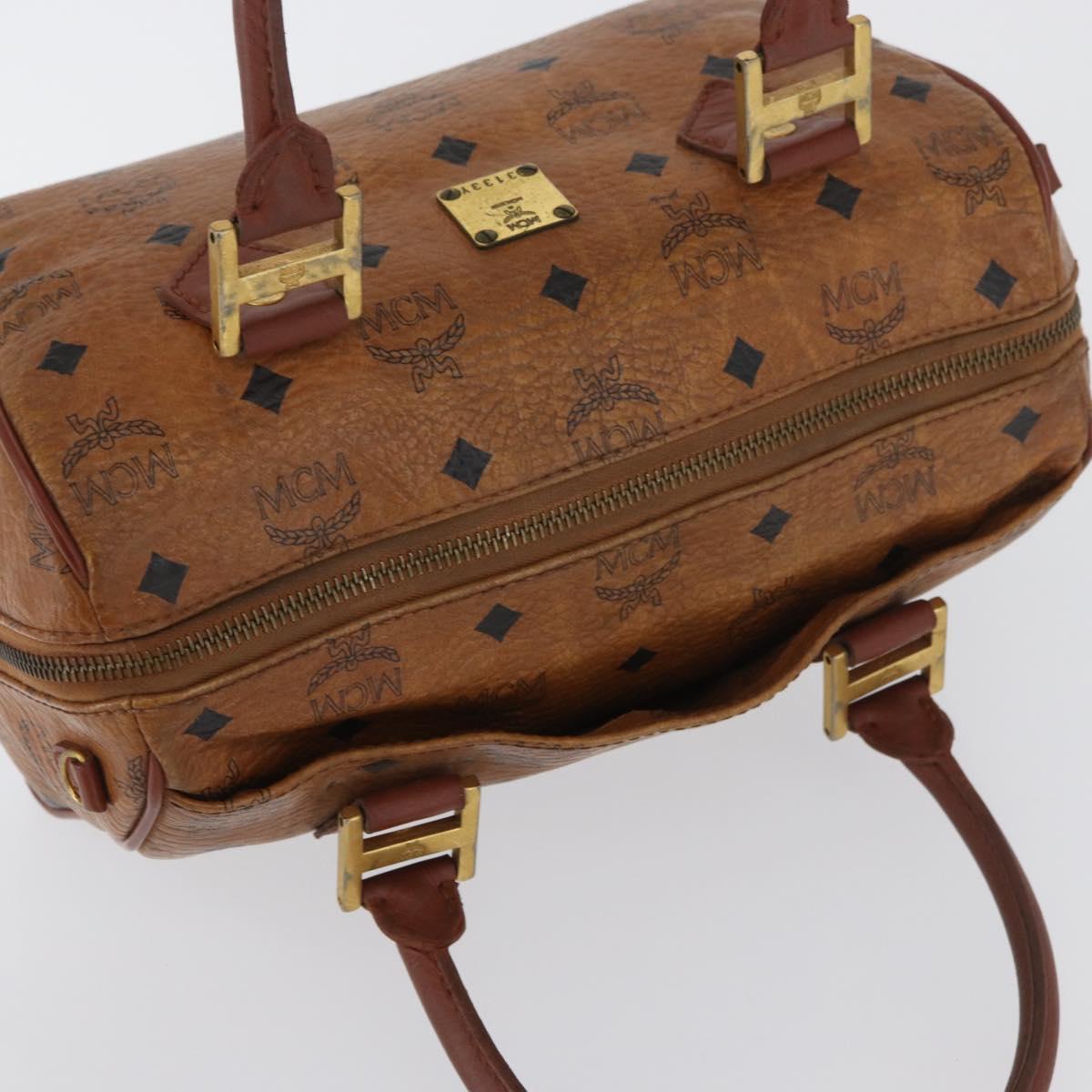 MCM Vicetos Logogram Hand Bag PVC Leather Brown Gold Auth bs34161
