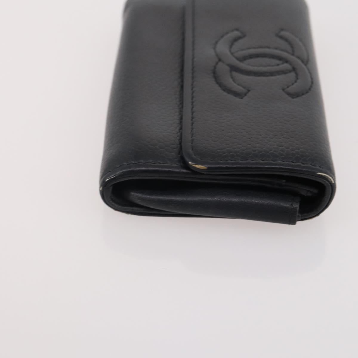 CHANEL Matelasse Wallet Caviar Skin Nylon 3 Set Black Gray Navy CC Auth bs34162