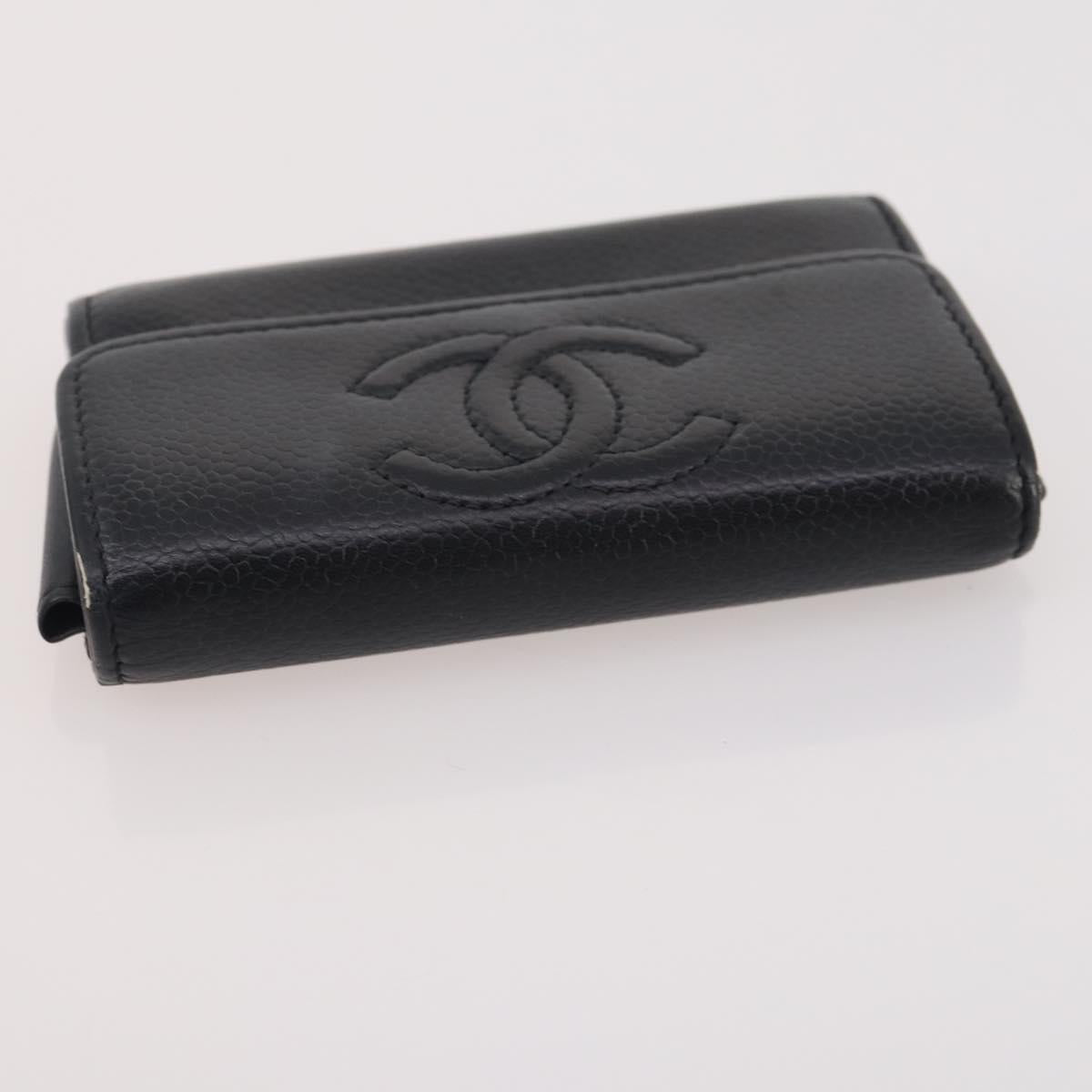 CHANEL Matelasse Wallet Caviar Skin Nylon 3 Set Black Gray Navy CC Auth bs34162