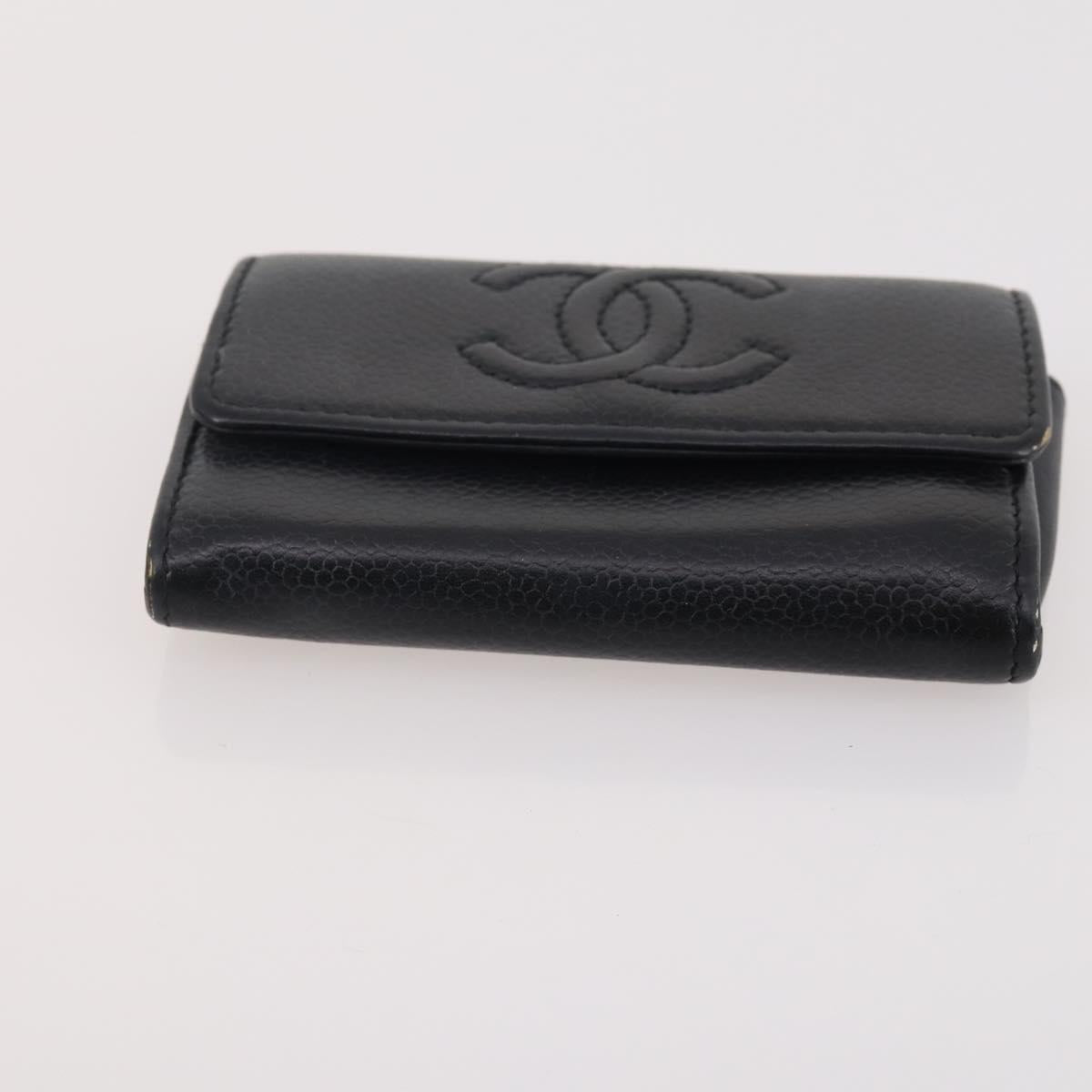CHANEL Matelasse Wallet Caviar Skin Nylon 3 Set Black Gray Navy CC Auth bs34162