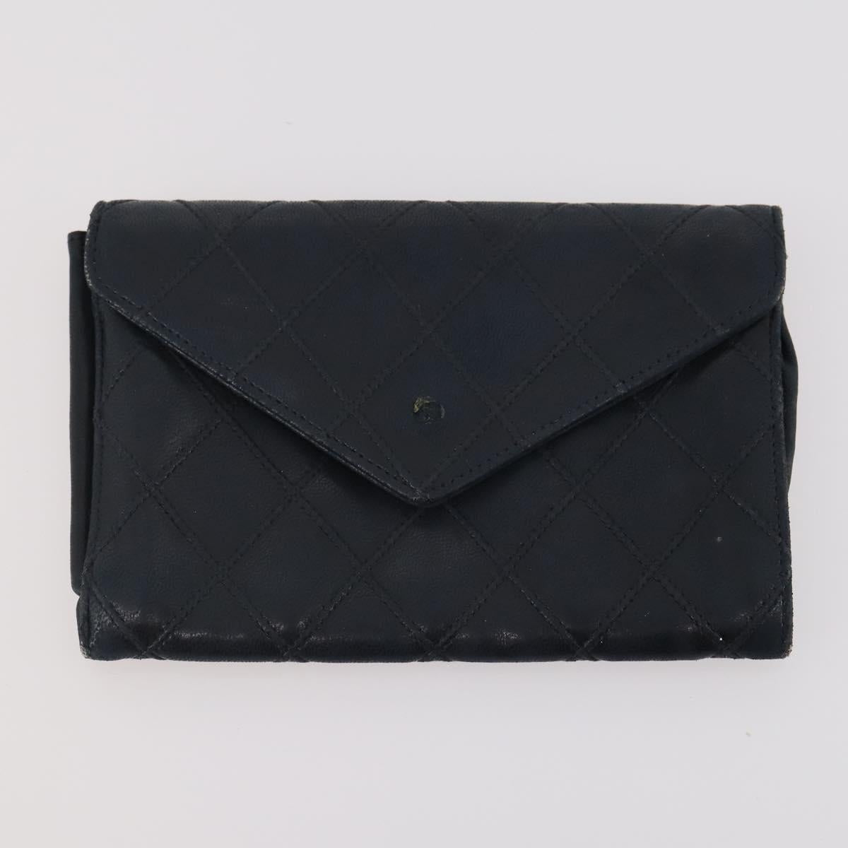 CHANEL Matelasse Wallet Caviar Skin Nylon 3 Set Black Gray Navy CC Auth bs34162