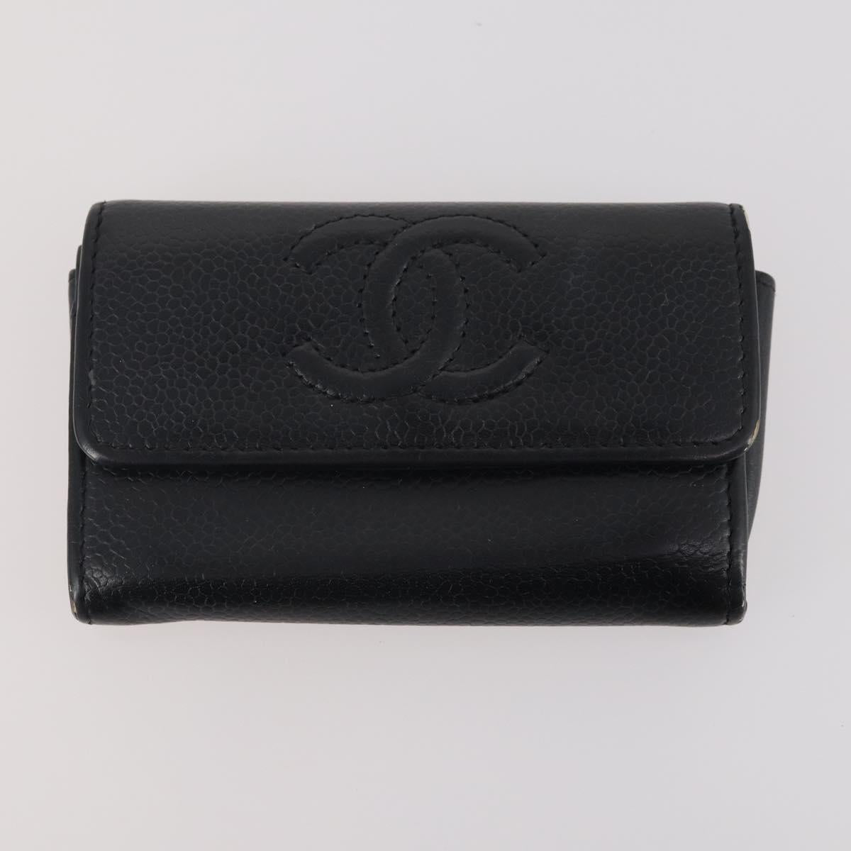 CHANEL Matelasse Wallet Caviar Skin Nylon 3 Set Black Gray Navy CC Auth bs34162