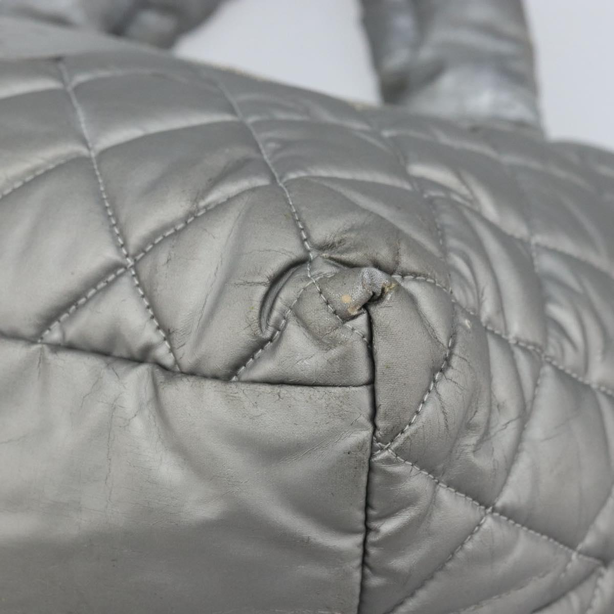 CHANEL Cococoon Hand Bag Nylon Silver CC Auth bs34163