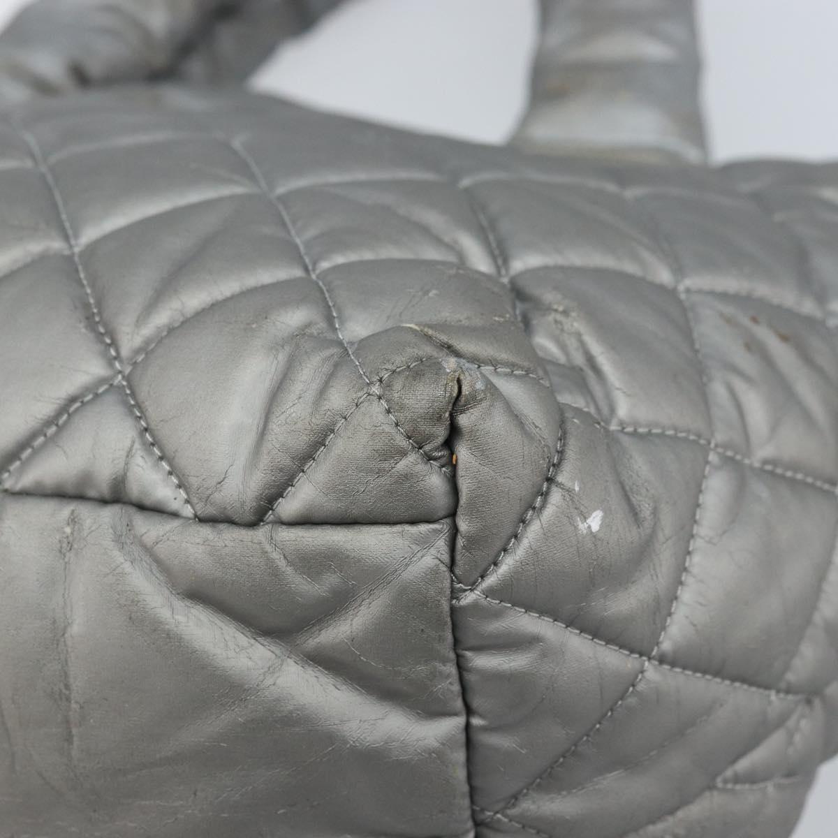 CHANEL Cococoon Hand Bag Nylon Silver CC Auth bs34163