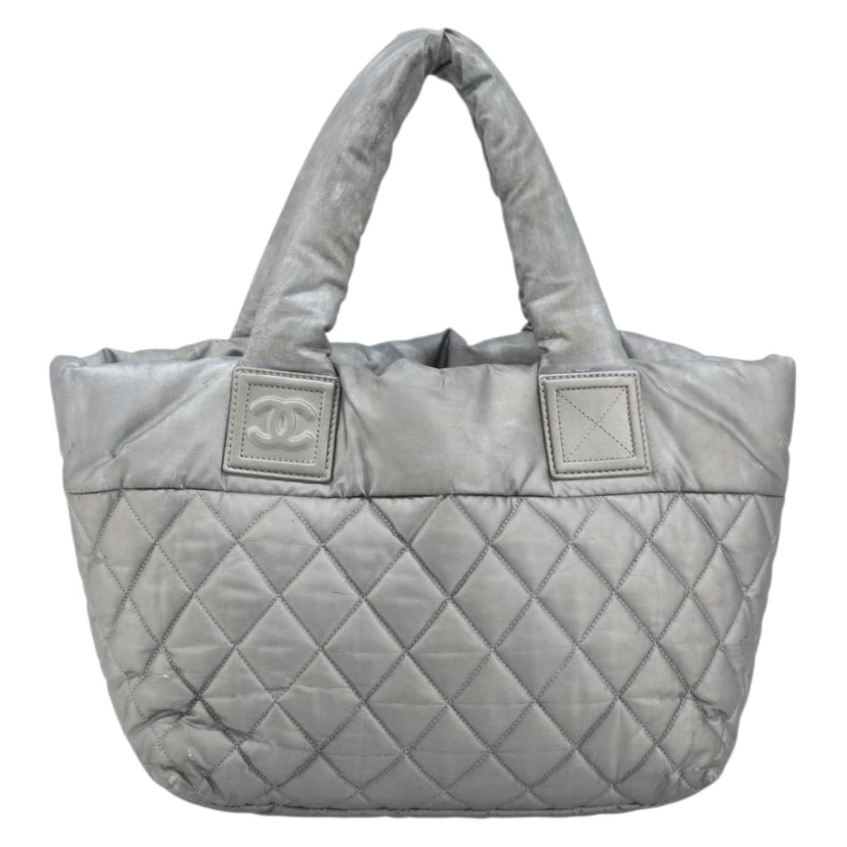 CHANEL Cococoon Hand Bag Nylon Silver CC Auth bs34163