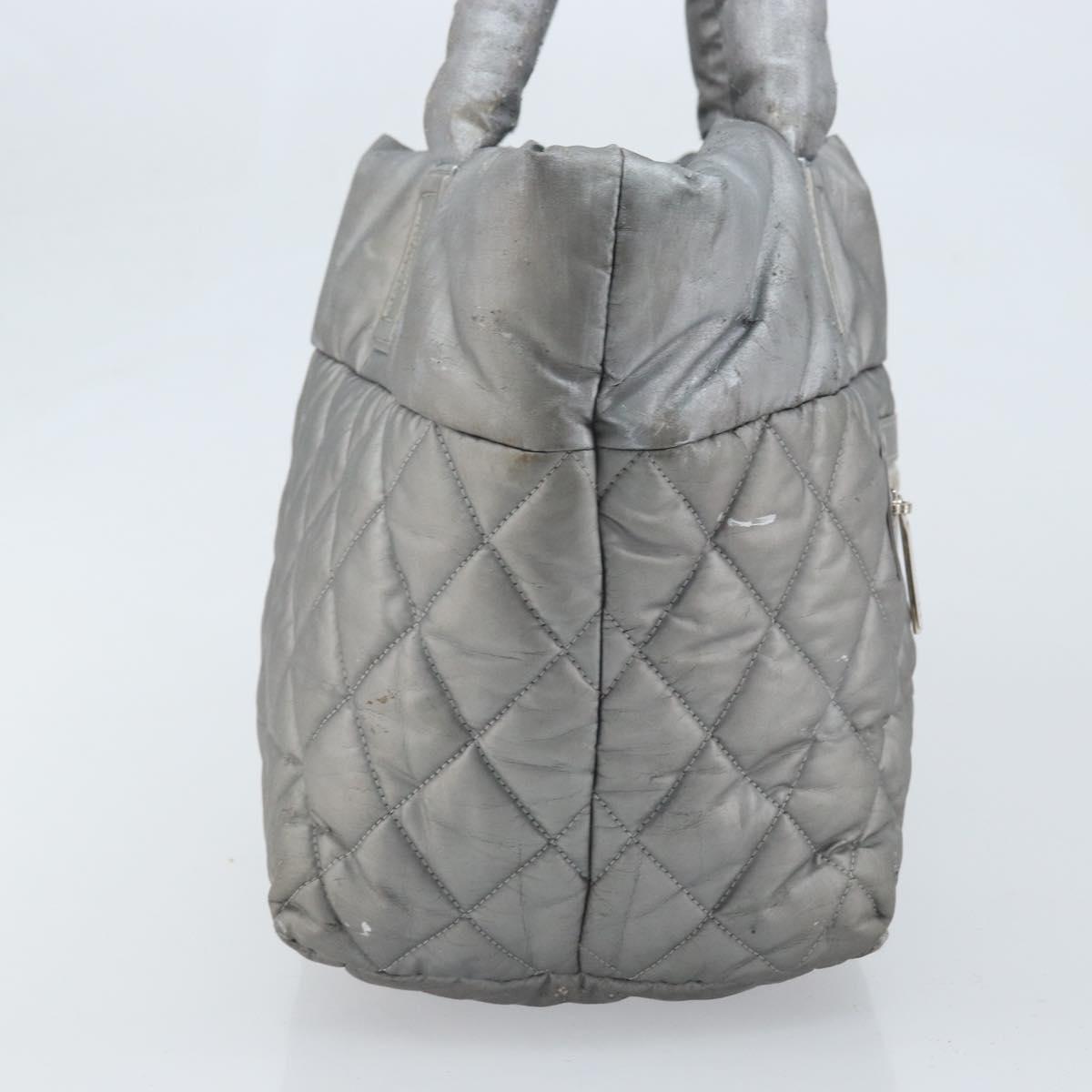 CHANEL Cococoon Hand Bag Nylon Silver CC Auth bs34163