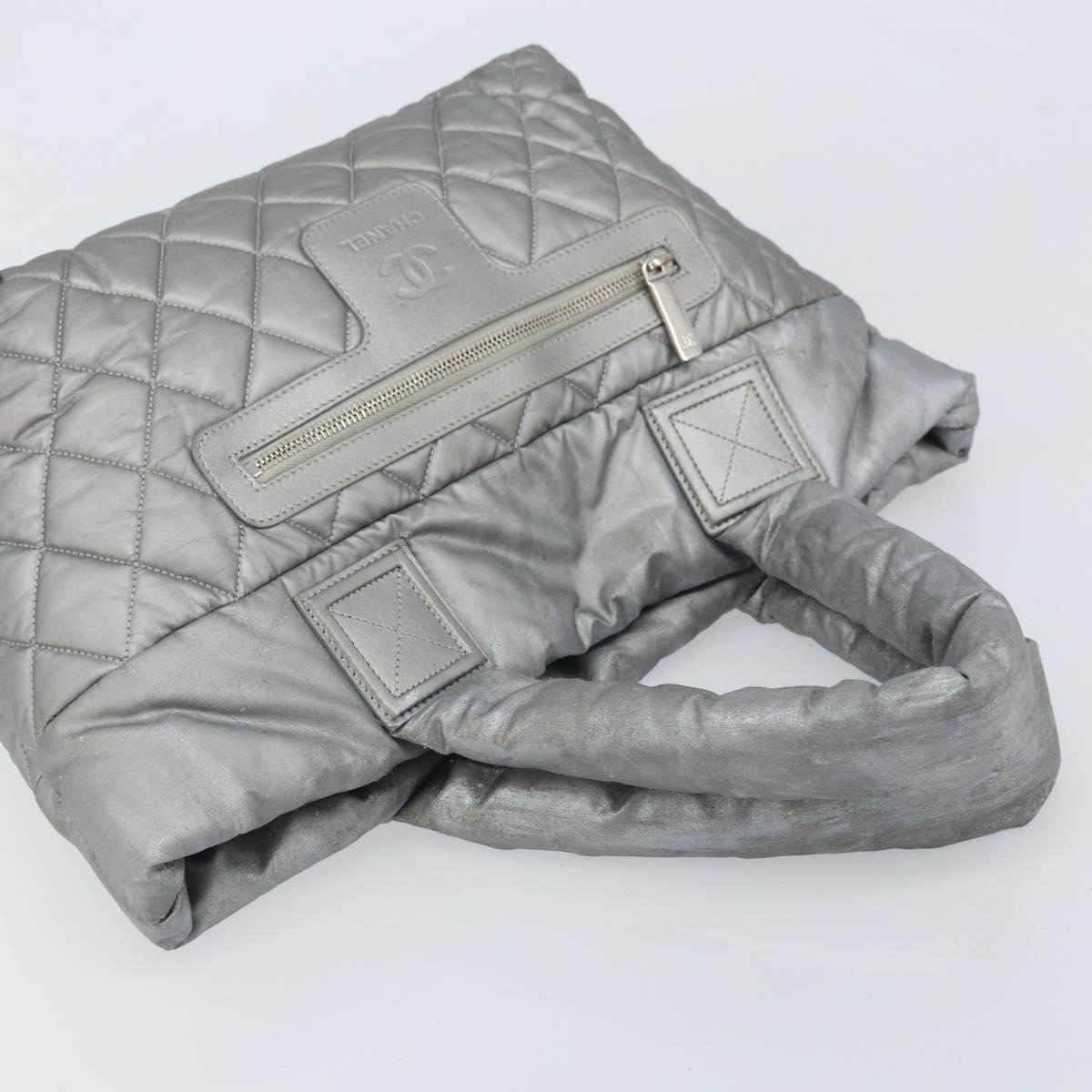 CHANEL Cococoon Hand Bag Nylon Silver CC Auth bs34163