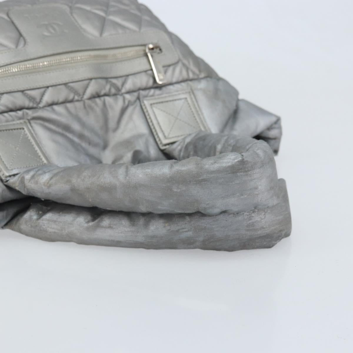 CHANEL Cococoon Hand Bag Nylon Silver CC Auth bs34163